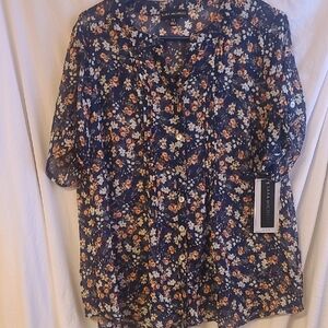 Lauren Michelle Navy Floral Blouse